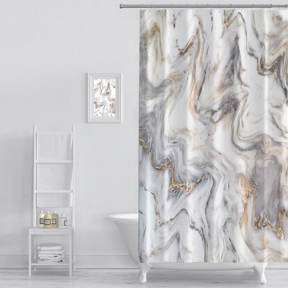 Shower Curtain Marble Ink with Hooks 72'' x 72''